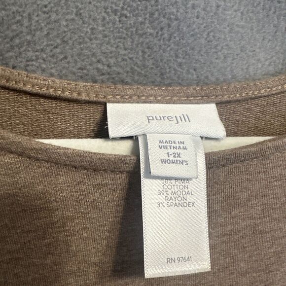 J. Jill Pure Jill Poncho Pima Cotton Plus Size 1X-2X Brown Earthtones Pockets - Picture 5 of 8